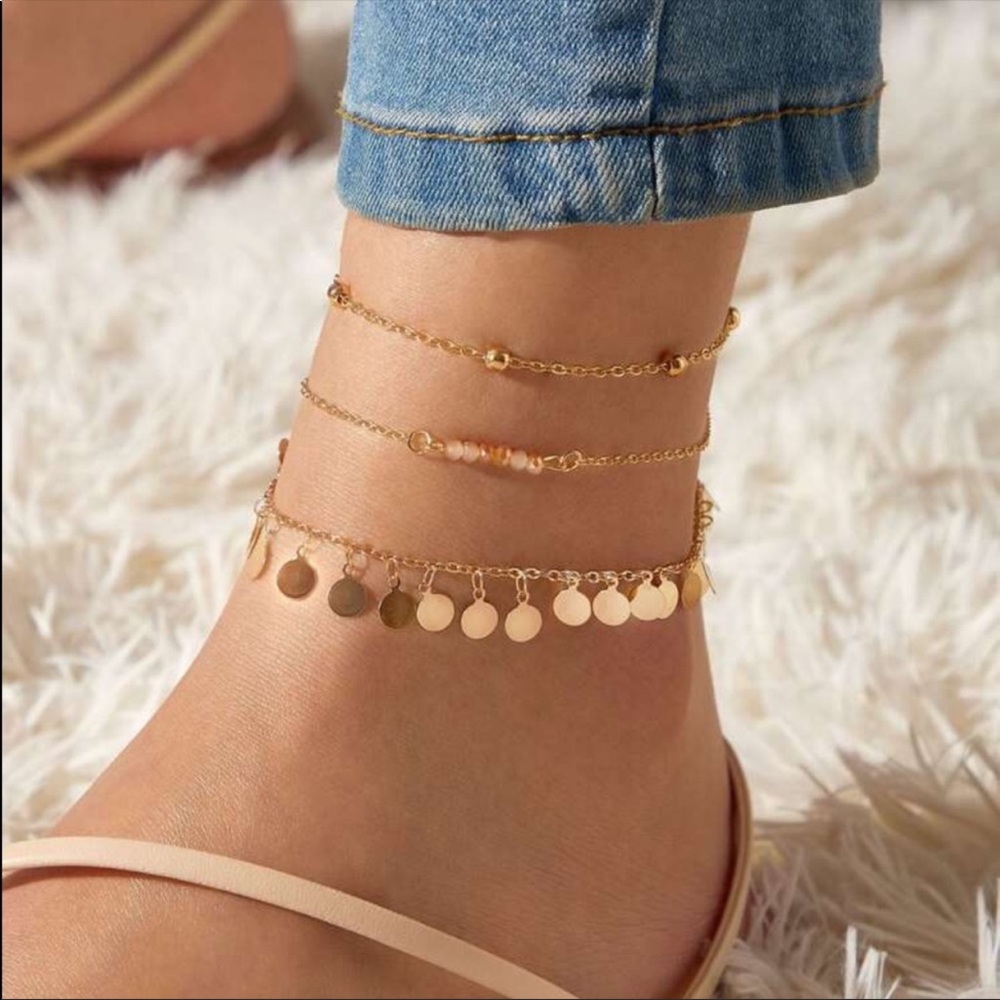{3pcs} gold dangle ankle bracelets - Picture 1 of 4
